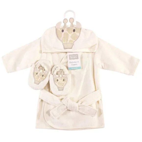 Hudson Baby Cotton Animal Face Bathrobe & Slippers, Giraffe, 0-9 Months, NWT - Picture 2 of 7